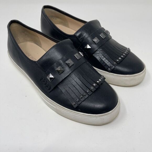 Nine West Women's Preppy Shoes Slip On Studded Black Leather Loafer US 6.5 - Picture 1 of 9